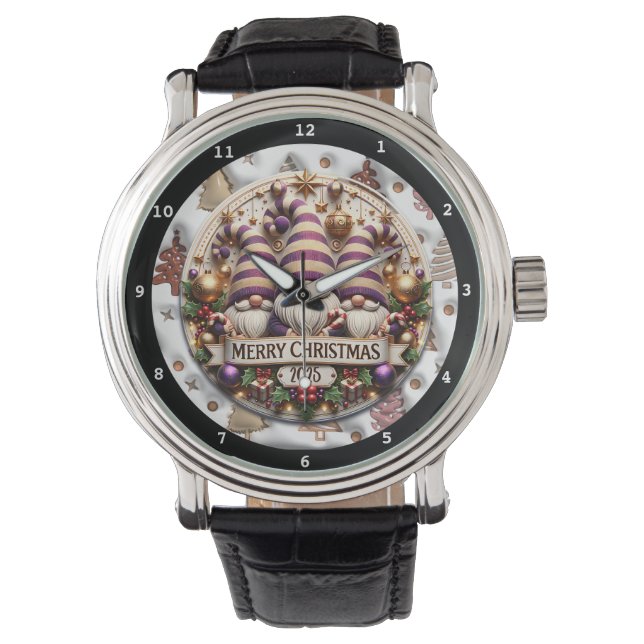 Reloj De Pulsera Merry Christmas 2025 Gnomes  (Anverso)