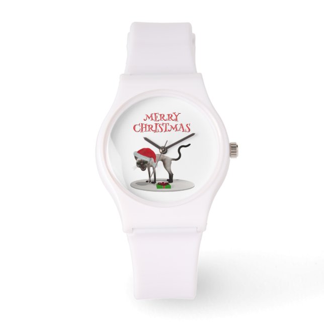 Reloj De Pulsera Merry Christmas. Cat with Santa hat (Anverso)