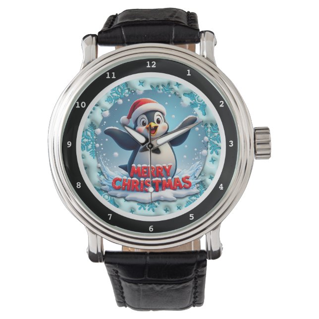 Reloj De Pulsera Merry Christmas Penguin with Santa Hat  (Anverso)