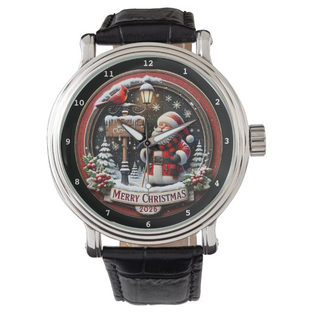 Reloj De Pulsera Merry Christmas Santa and Lantern (Anverso)