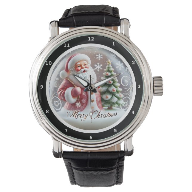 Reloj De Pulsera Merry Christmas Santa and Snowflakes  (Anverso)
