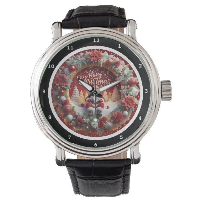 Reloj De Pulsera Merry Christmas Santa and Wreath Decorative  (Anverso)