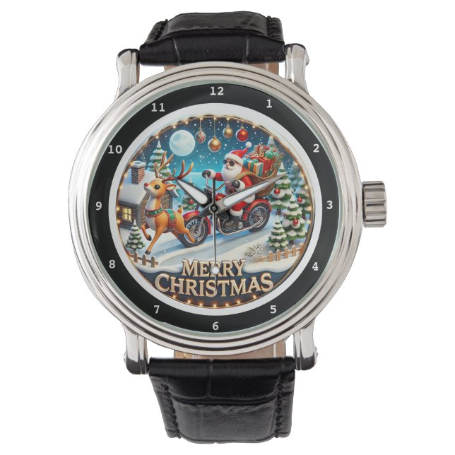 Reloj De Pulsera Merry Christmas Santa on Motorcycle  (Anverso)