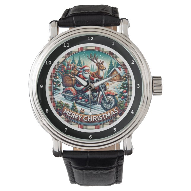 Reloj De Pulsera Merry Christmas Santa Reindeer Motorcycle  (Anverso)