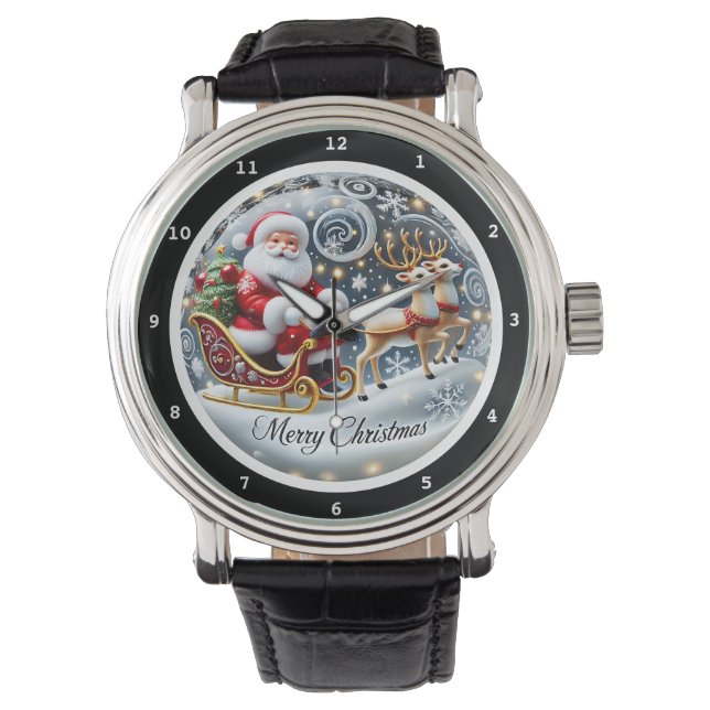 Reloj De Pulsera Merry Christmas Santa Reindeer Sleigh (Anverso)