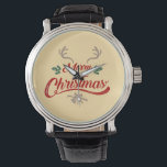 Reloj De Pulsera Merry Christmas Vintage Design | Rojo y Verde<br><div class="desc">Merry Christmas Vintage Design | Rojo y Verde</div>