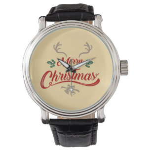 Reloj De Pulsera Merry Christmas Vintage Design Rojo y Verde