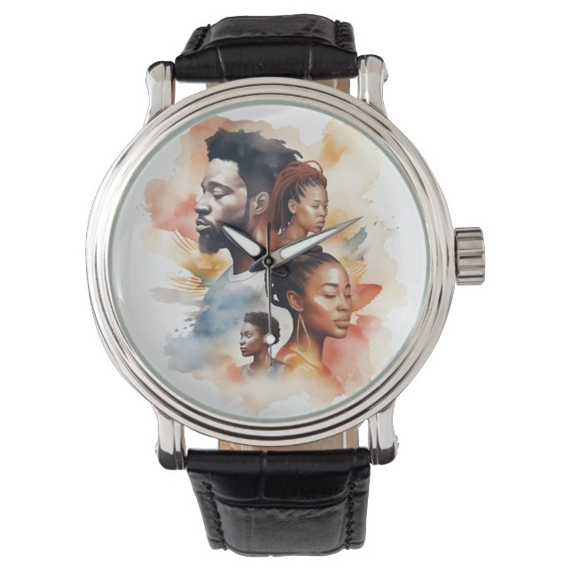 Reloj De Pulsera Mes de la historia negra acuarela Afro Melanin (Anverso)
