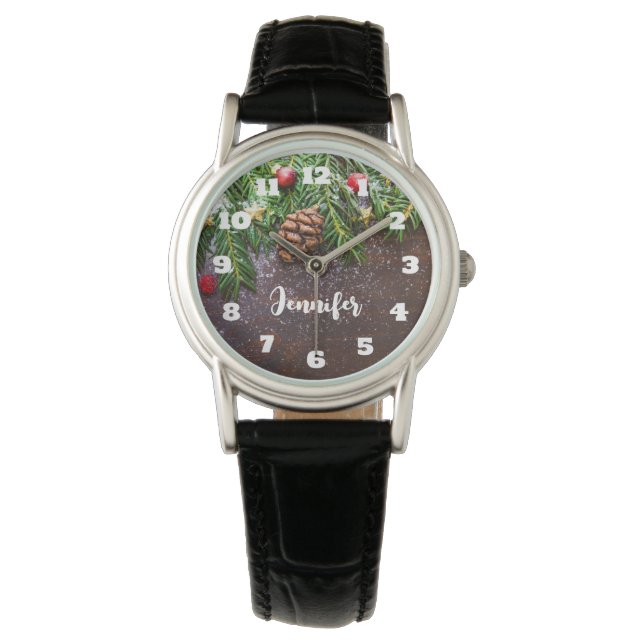 Reloj De Pulsera Mesa de Navidades rusos con pino y nieve (Anverso)