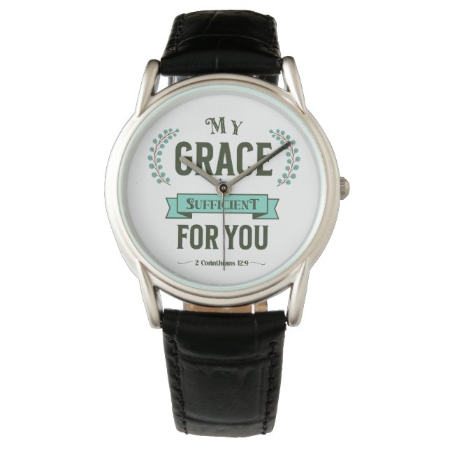 Reloj De Pulsera Mi Gracia es Suficiente Escritura Turquesa (Anverso)
