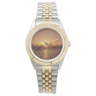Reloj De Pulsera Miami Sunset Skyline sin tu texto