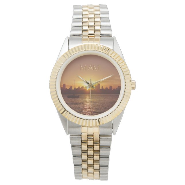 Reloj De Pulsera Miami Sunset Skyline sin tu texto (Anverso)
