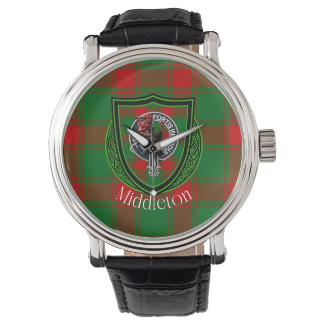 Reloj De Pulsera Middleton Scottish Clan Tartan & Crest (Anverso)