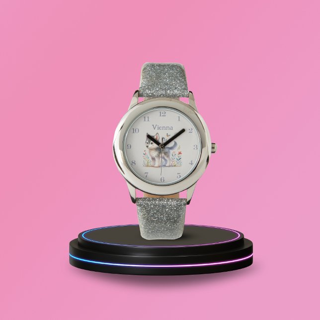 Reloj De Pulsera Midnight Pup - Personalized Name Wolf Watch (Subido por el creador)