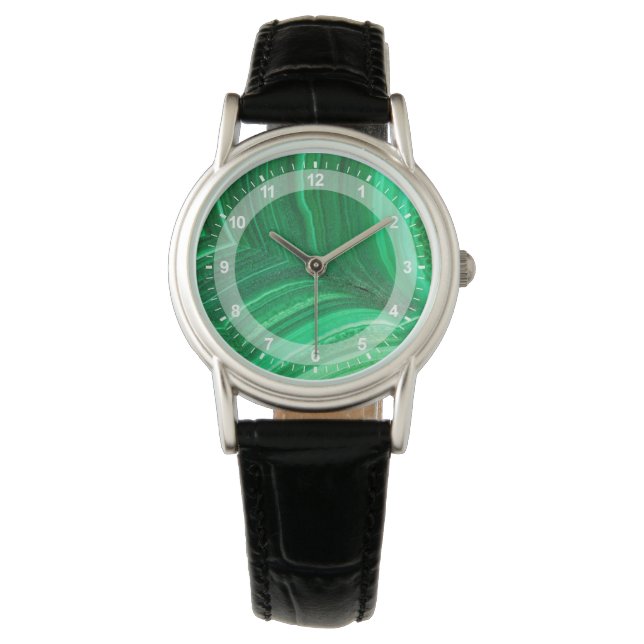 Reloj De Pulsera Mineral de malaquita verde brillante (Anverso)