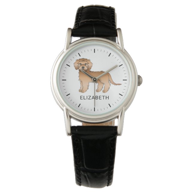 Reloj De Pulsera Mini Goldendoodle Cartoon de albaricoque & nombre (Anverso)