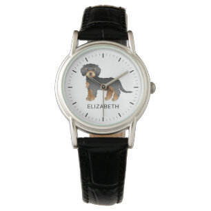 Reloj De Pulsera Mini Goldendoodle Negro y Canela Perro de Dibujos
