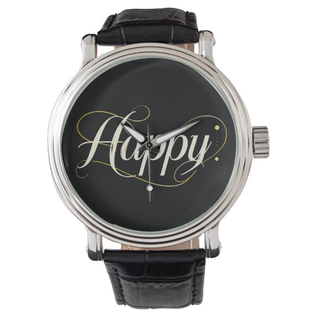 Reloj De Pulsera Minimalist Elegant Gold Happy Typography - Classy  (Anverso)
