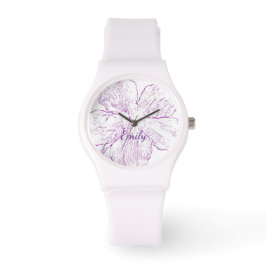 Reloj De Pulsera Minimalist White Silicone Purple Floral Artistic
