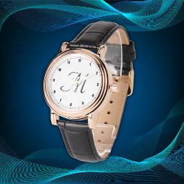 Reloj De Pulsera Mínimo Simple Números de Monograma Inicial Negro |