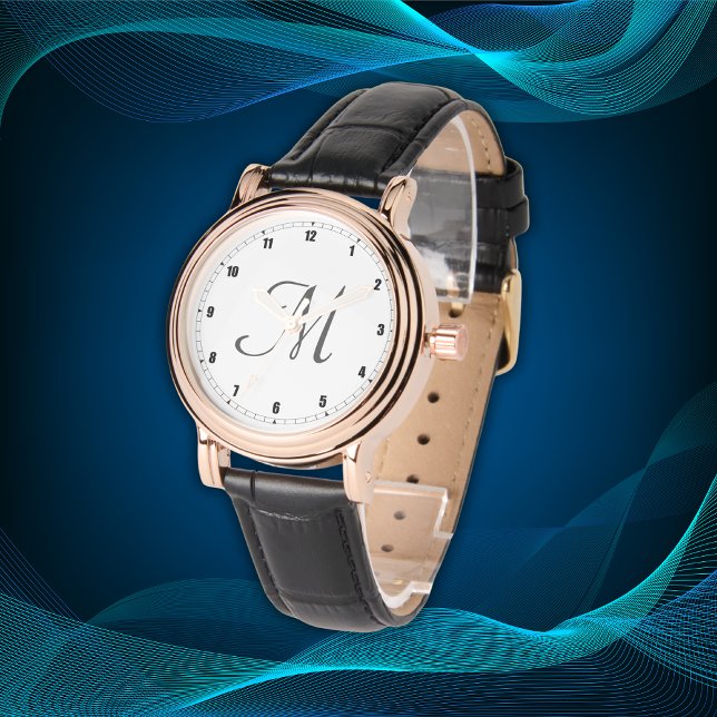 Reloj De Pulsera Mínimo Simple Números de Monograma Inicial Negro | (Subido por el creador)
