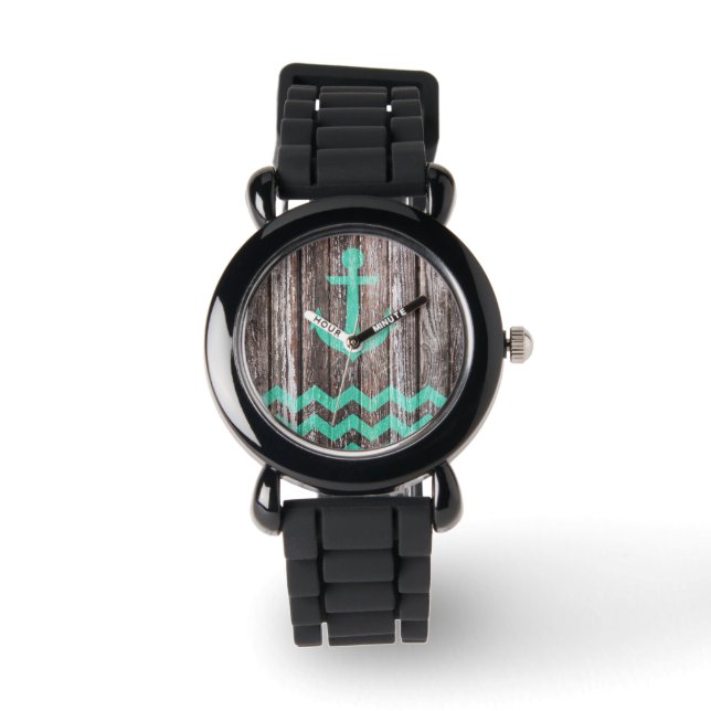 Reloj De Pulsera Mint Anchor en madera antigua (Anverso)