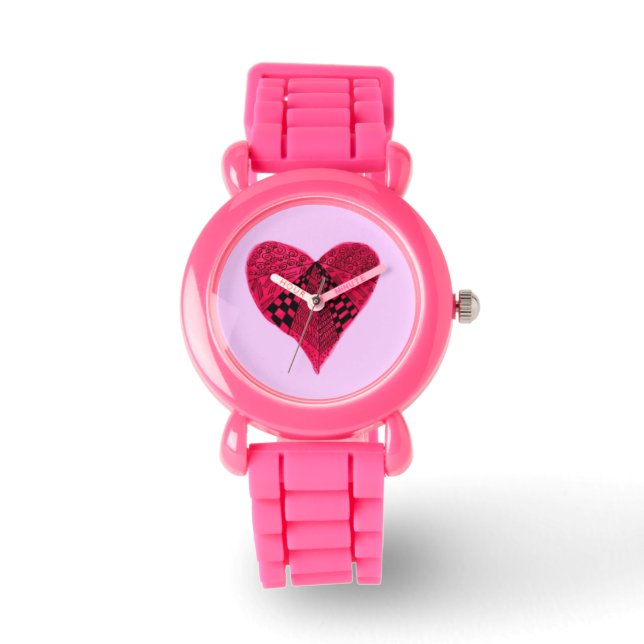 Reloj De Pulsera Mirador de chica de corazón rojo rosa tinta (Anverso)