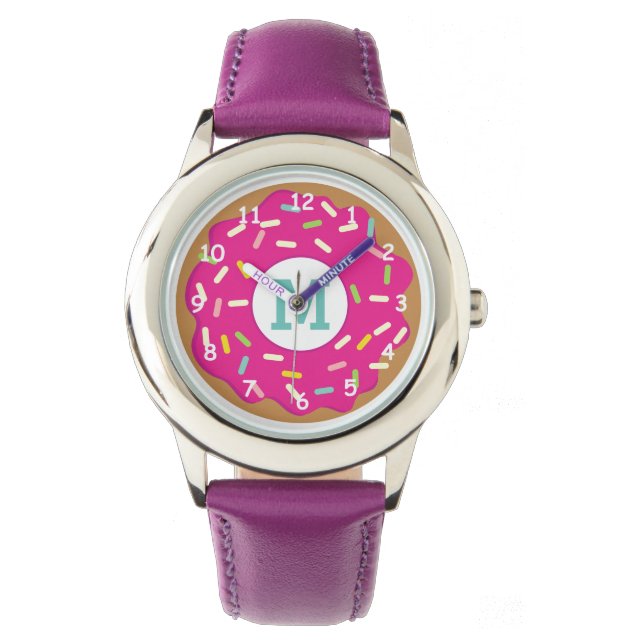 Reloj De Pulsera Mirador de chica rosado con donut rosado lindo (Anverso)