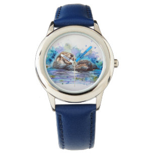 Reloj De Pulsera Mirando arte acuarela de las nutrias