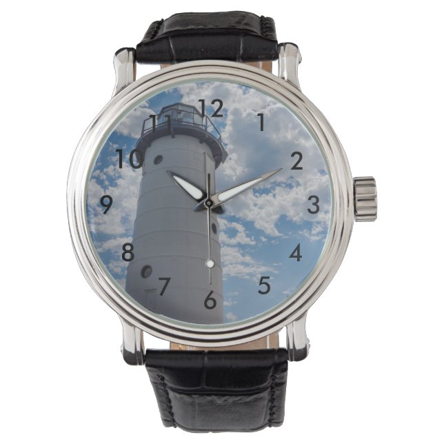 Reloj De Pulsera Mirando hacia el faro de Manistee (Anverso)
