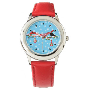 Reloj De Pulsera Mirlo y cardenal lindos en una rama - FELIZ NAVIDA