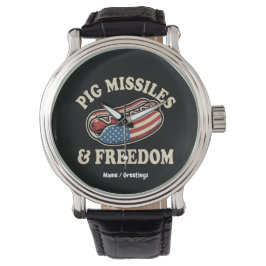 Reloj De Pulsera Misiles de Cerdo y Perro Caliente Patriótico Vinta