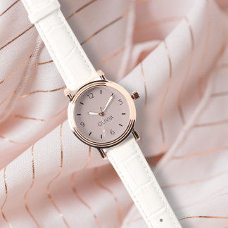Reloj De Pulsera Misty Pink Solid Color Custom Name Minimalist