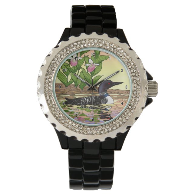 Reloj De Pulsera MN State Bird Flower Lopper Lady Slipper (Anverso)