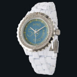 Reloj De Pulsera Moda 50 y fabuloso Purpurinoso de oro azul 50<br><div class="desc">Con las modernas líneas falsas de purpurina de oro y las palabras 50 y fabulosas curvas alrededor de la cara del reloj, este es el regalo perfecto para la mujer que está celebrando un cumpleaños número 50. Dramático y moderno. Un estilo elegante para la mujer que se enorgullece de tener...</div>