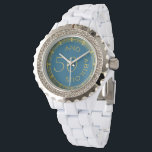 Reloj De Pulsera Moda 50 y fabuloso Purpurinoso de oro azul 50<br><div class="desc">Con las modernas líneas falsas de purpurina de oro y las palabras 50 y fabulosas curvas alrededor de la cara del reloj, este es el regalo perfecto para la mujer que está celebrando un cumpleaños número 50. Dramático y moderno. Un estilo elegante para la mujer que se enorgullece de tener...</div>