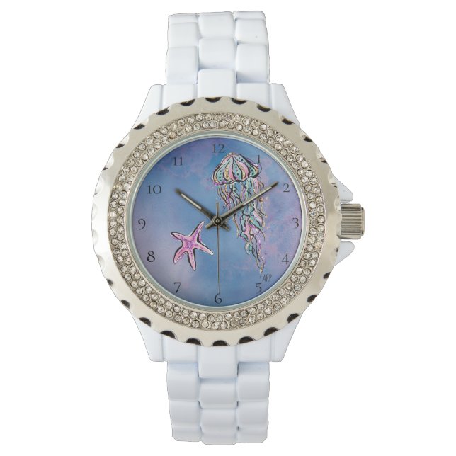 Reloj De Pulsera *~* Moda Acuarela Mar Jelly Fish Star Fish (Anverso)