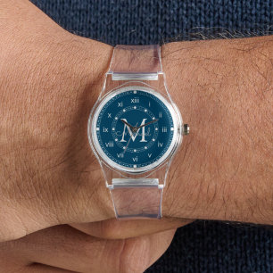 Reloj De Pulsera moda azul monograma elegante Correa de silicona tr