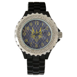 Reloj De Pulsera Moda Cabeza de Dragón Oro y Escalas de Dragón Azul