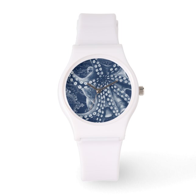 Reloj De Pulsera Moda de mapa de cosecha de pulpo azul (Anverso)