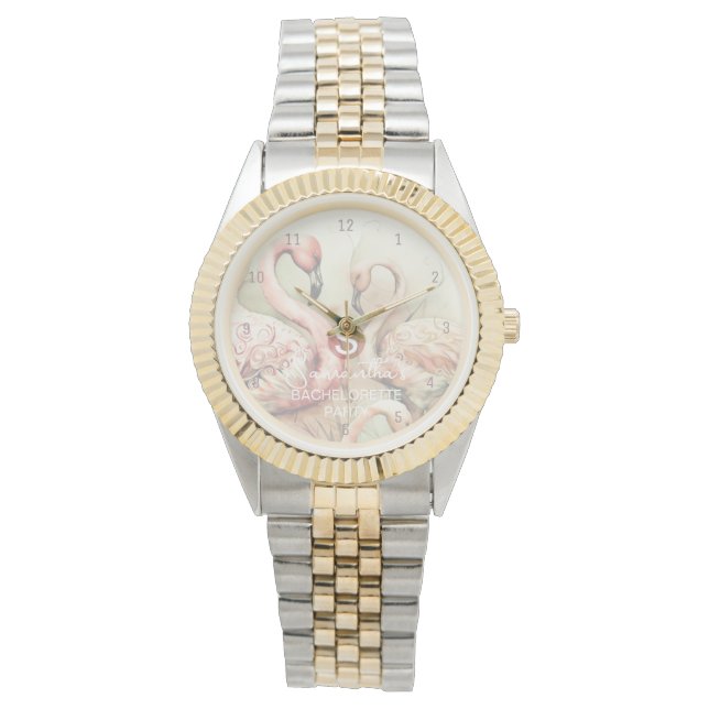 Reloj De Pulsera Moda elegante Monograma Flamingo Personalizado (Anverso)