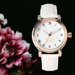 Reloj De Pulsera Moda Elegante Rosa Elegante Mujeres Monogramado de<br><div class="desc">Crea tu propio personalizado, personalizado, elegante, elegante y elegante estilo de las elegantes y elegantes horas de imitación de oro negro y blanco, monogramado, mujeres damas rosa oro retro vintage estilo reloj de correa de cuero blanco. Simplemente escriba su nombre / monograma / iniciales, al personalizar. Hace un gran regalo,...</div>
