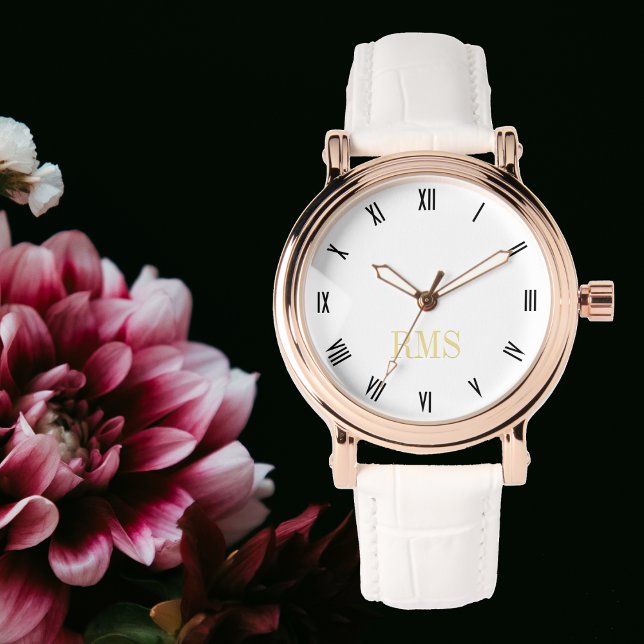 Reloj De Pulsera Moda Elegante Rosa Elegante Mujeres Monogramado de (Womens Chic Stylish Elegant Rose Gold Monogrammed Watch)