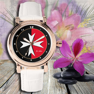 Reloj De Pulsera Moda/médica de la bandera maltesa blanca Cross & 