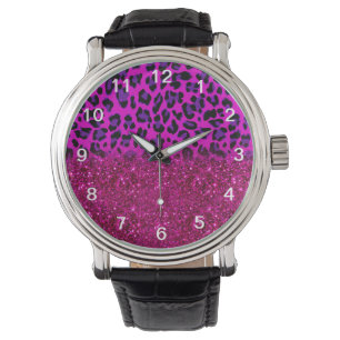 Reloj De Pulsera Moda moderna rosa morado Purpurina leopardo