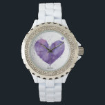 Reloj De Pulsera *~* Moda Morado Acuarela Splatter Girly Corazón<br><div class="desc">* Reloj de esmalte blanco Diamante de imitación de mujeres - * Resumen femenino de Moda cruda color de agua púrpura salpicador reloj del corazón * Este reloj chispea con diamantes de imitación parecidos a un diamante y tiene una banda de reloj de esmalte blanco. * Este diseño presenta un...</div>