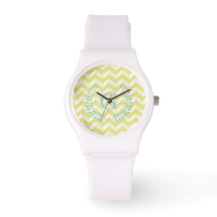 Reloj De Pulsera Moda Pastel Amarillo Personalizado Chevron Verde a