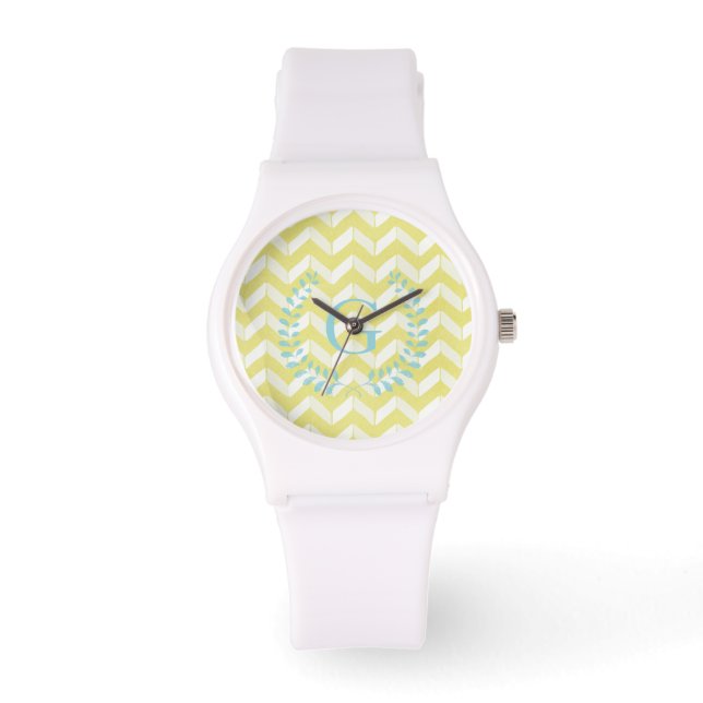 Reloj De Pulsera Moda Pastel Amarillo Personalizado Chevron Verde a (Anverso)
