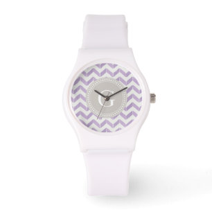 Reloj De Pulsera Moda Pastel gris púrpura Chevron Personalizado Mon