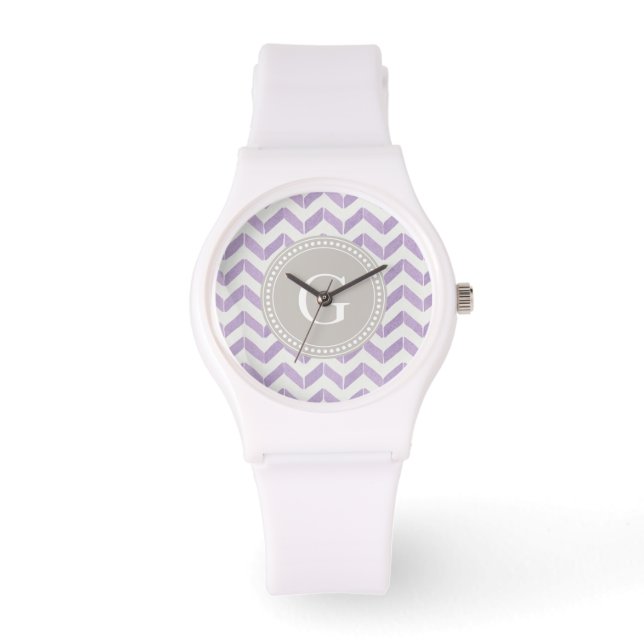 Reloj De Pulsera Moda Pastel gris púrpura Chevron Personalizado Mon (Anverso)